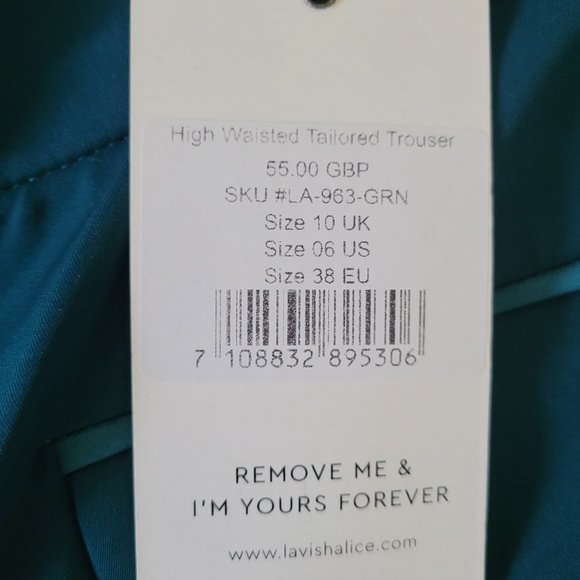 [NEW W TAGS] US 6/ UK 10 Lavish Alice Teal Green Cigarette Pants - Picture 6 of 7